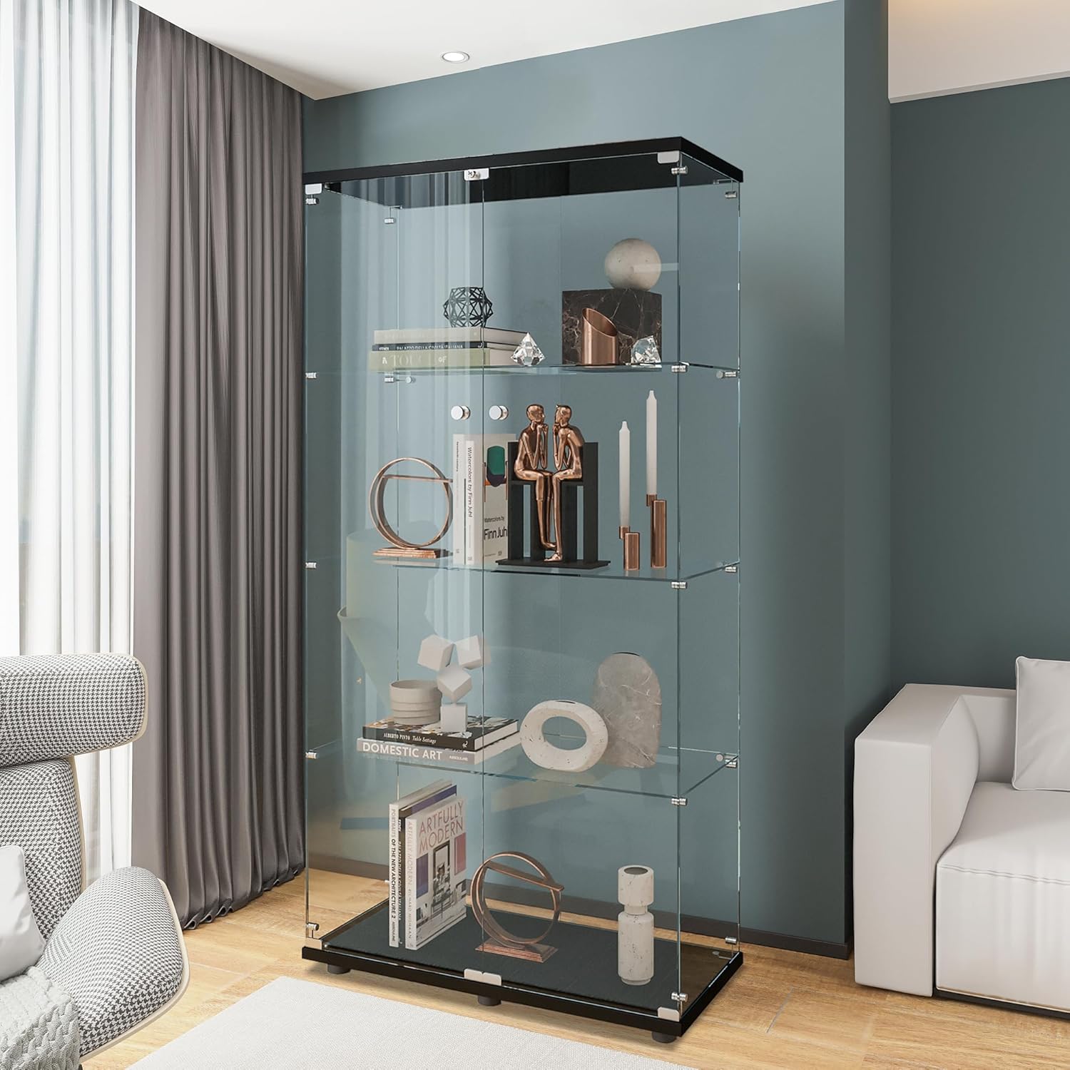 Glass Cabinet Display - Vitrine en verre avec 4 étagères,